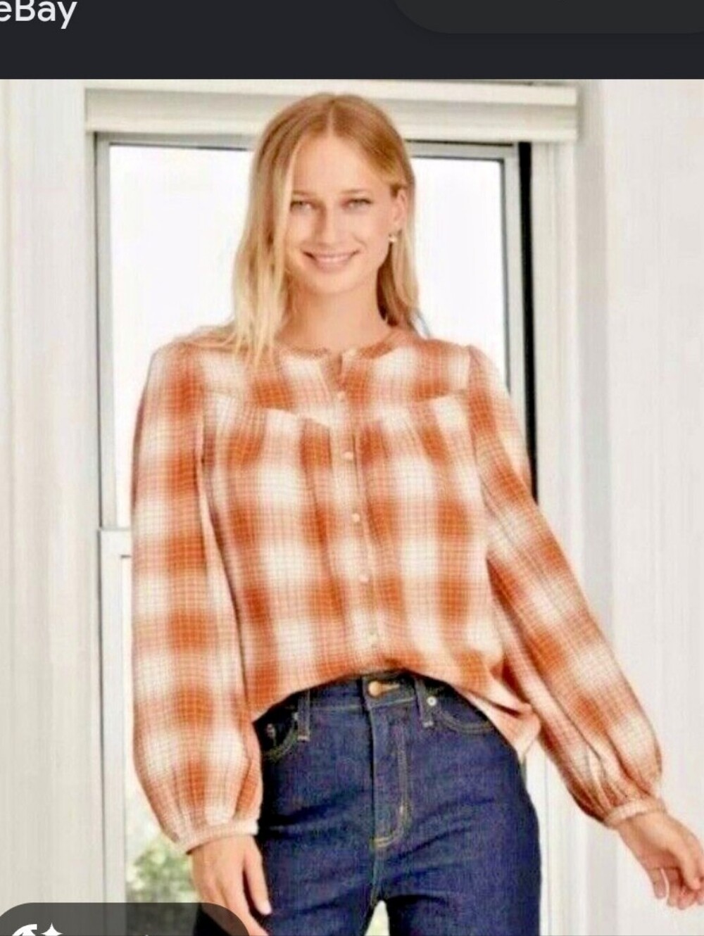 Breathable Brown Plaid Long-Sleeve Women's Button-Up Top